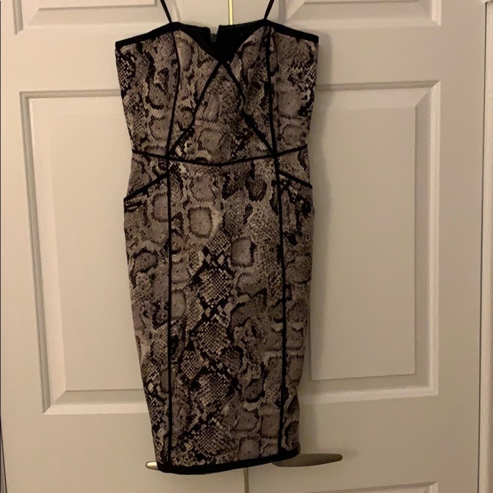 BCBG snake skin strapless dress